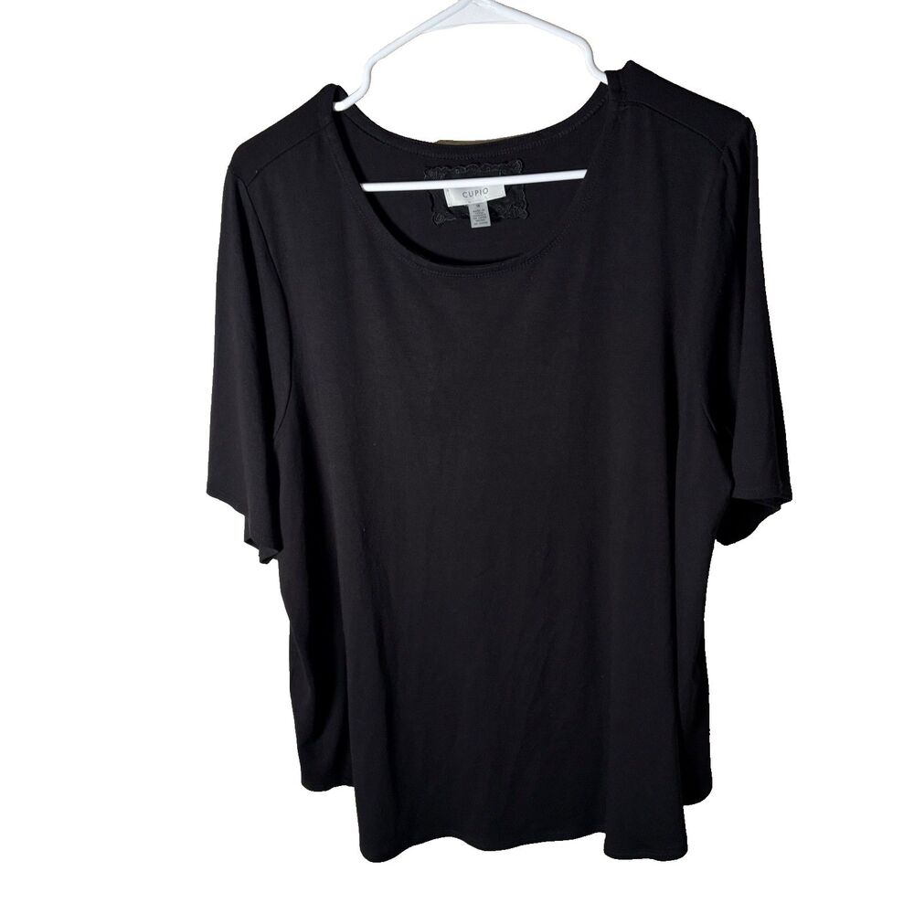 Cupio T-Shirt Women's 1X Black Short Sleeve Round Neck Basic Casual Shirt Top